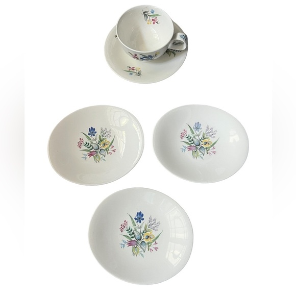 3 Hall Hallcraft Eva Zeisel Bouquet Bread & Butter Oval Plate + Teacup & Saucer - Picture 2 of 15